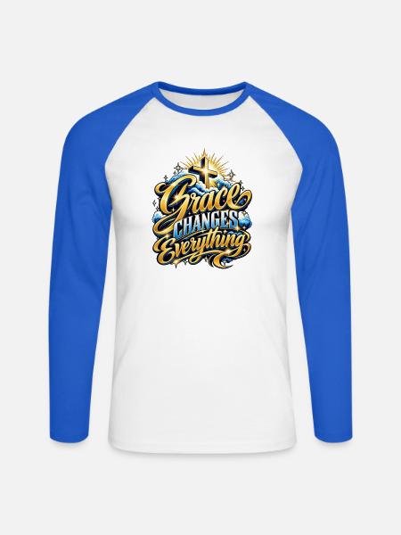 Gnade Verändert Alles - Inspirierendes Design - Unisex Baseballshirt langarm - Weiß/Royalblau