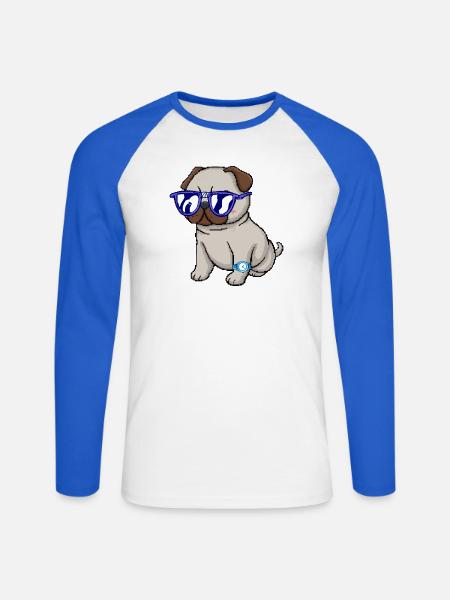 Mops mit blauer Brille - Unisex Baseballshirt langarm - Weiß/Royalblau