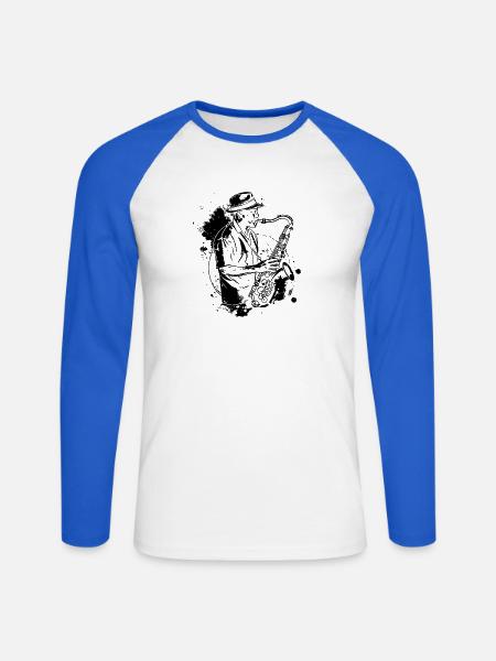 Saxophonspieler Streetart - Unisex Baseballshirt langarm - Weiß/Royalblau