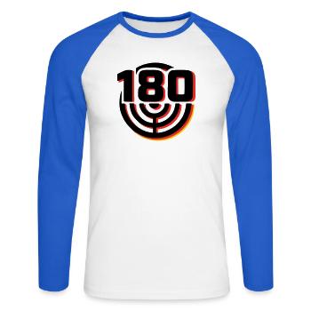 Darts 180 Zielscheibe Logo - Unisex Baseballshirt langarm - Weiß/Royalblau - Vorne - Nik (191cm)