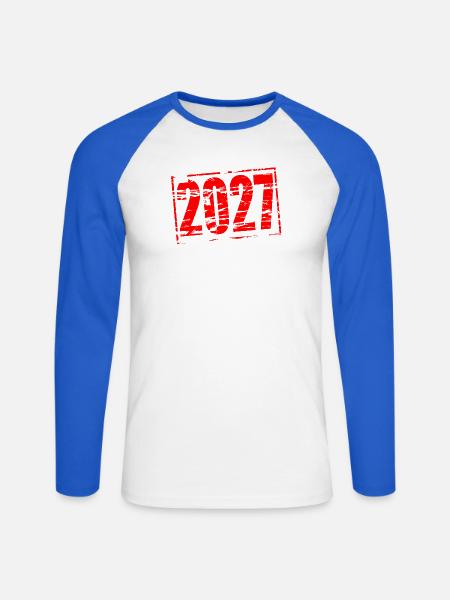 2027 ROTER GUMMISTEMPEL - Unisex Baseballshirt langarm - Weiß/Royalblau