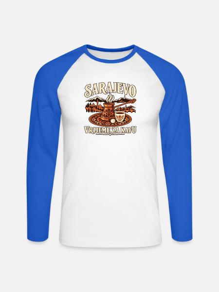 Sarajevo – Vrijeme za kafu – Kaffeezeit - Unisex Baseballshirt langarm - Weiß/Royalblau