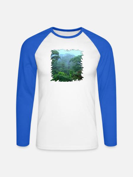 Regenwald Morgendunst - Unisex Baseballshirt langarm - Weiß/Royalblau