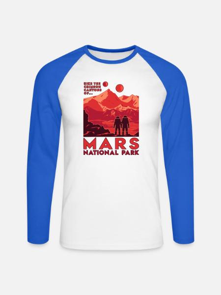Mars-Nationalpark mit roter Berglandschaft - Unisex Baseballshirt langarm - Weiß/Royalblau