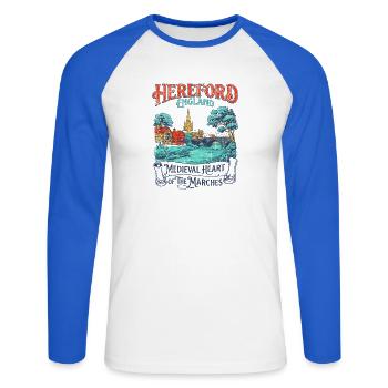 City Hereford England Medieval Heart Of The - Unisex Baseballshirt langarm - Weiß/Royalblau - Vorne - Nik (191cm)