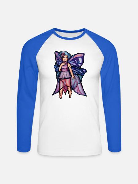 Schmetterlingsfee im lavendelfarbenen Glanz - Unisex Baseballshirt langarm - Weiß/Royalblau
