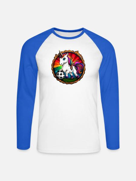 Einhörner Fussball - Unisex Baseballshirt langarm - Weiß/Royalblau