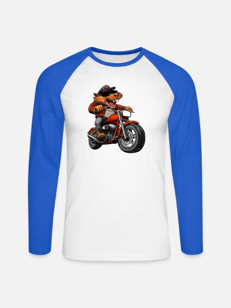 Biber Motorrad - Unisex Baseballshirt langarm - Weiß/Royalblau