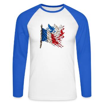Frankreich Flagge Freiheit & Frieden – Tauben - Unisex Baseballshirt langarm - Weiß/Royalblau - Vorne - Nik (191cm)