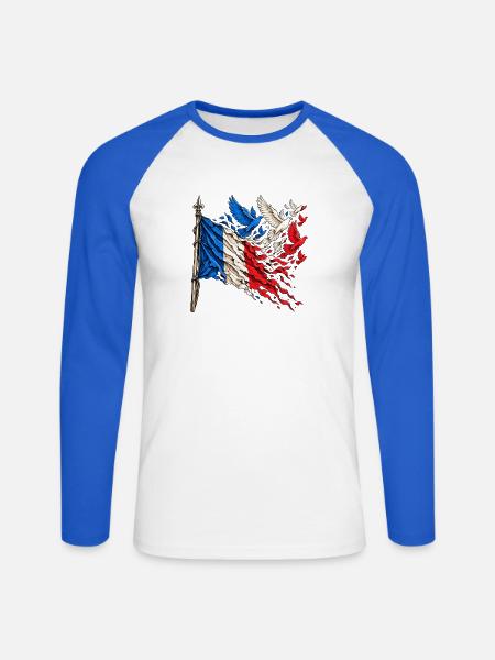 Frankreich Flagge Freiheit & Frieden – Tauben - Unisex Baseballshirt langarm - Weiß/Royalblau