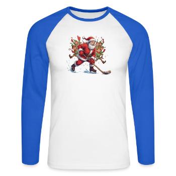 Weihnachtsmann spielt Eishockey - Unisex Baseballshirt langarm - Weiß/Royalblau - Vorne - Nik (191cm)