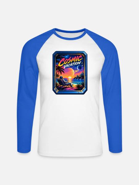 Kosmischer Urlaub - Unisex Baseballshirt langarm - Weiß/Royalblau