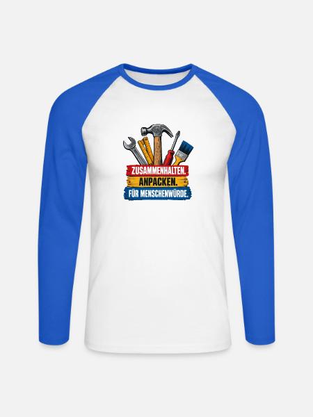 Handwerker gegen Ausgrenzung Statement Outfit - Unisex Baseballshirt langarm - Weiß/Royalblau