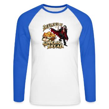 Vampir gegen Knoblauchbrot - Unisex Baseballshirt langarm - Weiß/Royalblau - Vorne - Nik (191cm)