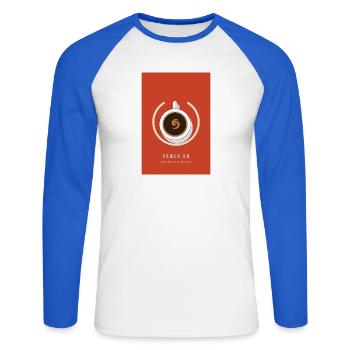 Einschalten des Kaffeetassen-Power-Knopfs minimal - Unisex Baseballshirt langarm - Weiß/Royalblau - Vorne - Nik (191cm)
