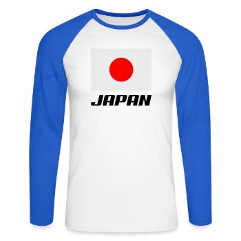 Japan Fahne - Unisex Baseballshirt langarm - Weiß/Royalblau - Vorne - Nik (191cm)