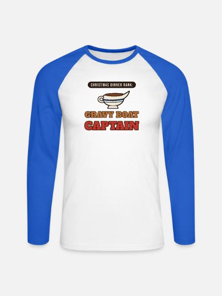 Weihnachtsessen-Rang: Gravy Boat Kapitän - Unisex Baseballshirt langarm - Weiß/Royalblau