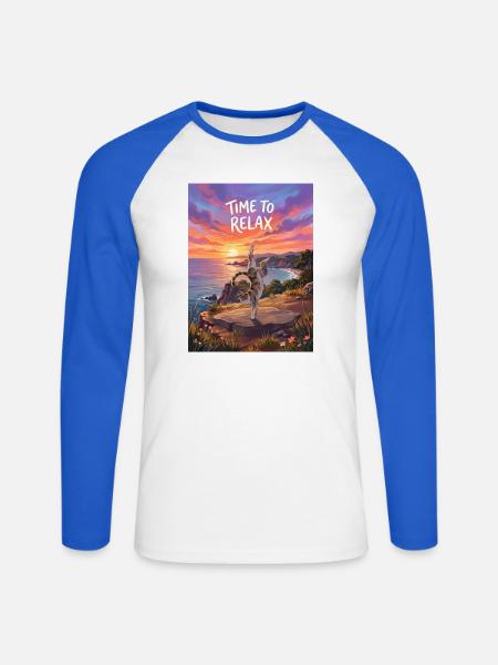 Time to Relax - Yoga Cat - Unisex Baseballshirt langarm - Weiß/Royalblau