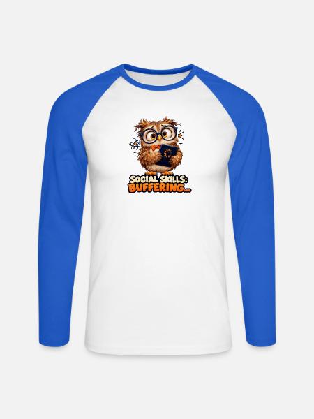 Social Skills: Buffering – Nerd-Eule - Unisex Baseballshirt langarm - Weiß/Royalblau