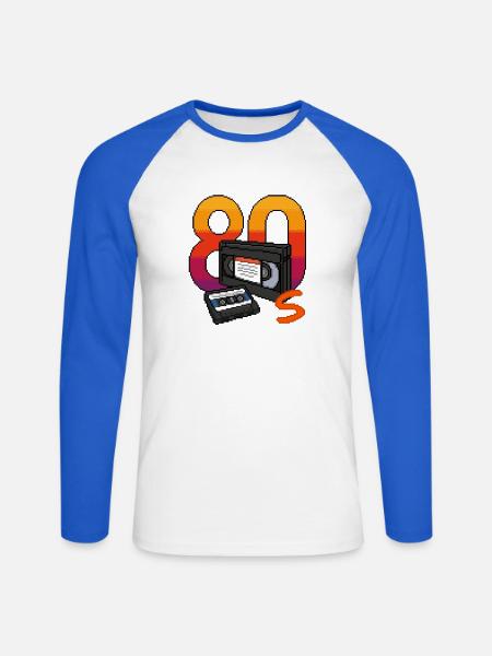80er Retro - Unisex Baseballshirt langarm - Weiß/Royalblau