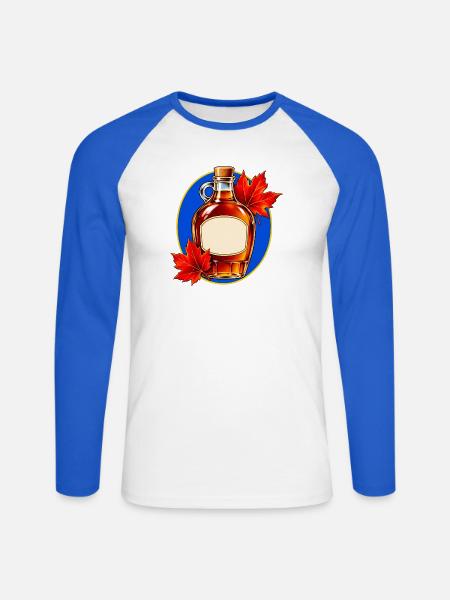 Ahornsirupflasche mit roten Herbstblättern - Unisex Baseballshirt langarm - Weiß/Royalblau