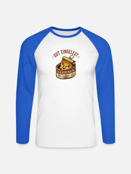 Pizza in Sardinen-Dose - Unisex Baseballshirt langarm - Weiß/Royalblau