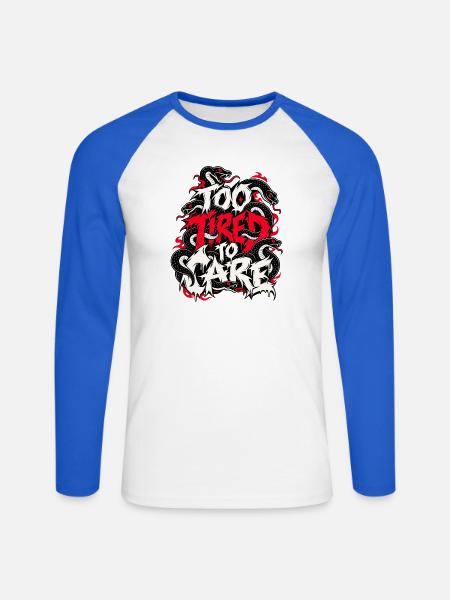 Too Fired to Care - Unisex Baseballshirt langarm - Weiß/Royalblau