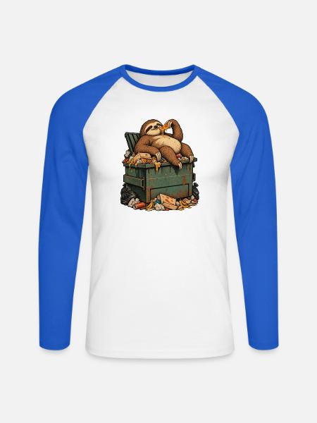 Mülltonnen-Sloth Pizza-Pause - Unisex Baseballshirt langarm - Weiß/Royalblau
