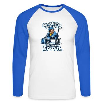 Hobby Eishockeyspieler Eiszeit Eishockey Humor - Unisex Baseballshirt langarm - Weiß/Royalblau - Vorne - Nik (191cm)