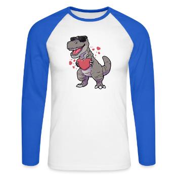 T-Rex Herz Valentinstag - Unisex Baseballshirt langarm - Weiß/Royalblau - Vorne - Nik (191cm)