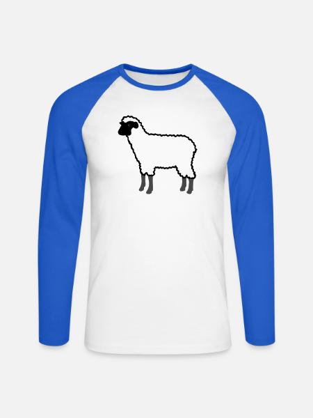 Weißes Schaf Silhouette auf Schwarz - Unisex Baseballshirt langarm - Weiß/Royalblau