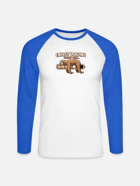 Energy Loading – Lustiges Faultier Akku Design - Unisex Baseballshirt langarm - Weiß/Royalblau