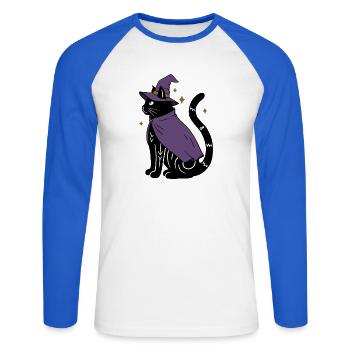 Magische Halloween Katze als Hexe - Bunt - Unisex Baseballshirt langarm - Weiß/Royalblau - Vorne - Nik (191cm)
