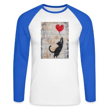 Banksy Cat - Unisex Baseballshirt langarm - Weiß/Royalblau - Vorne - Nik (191cm)