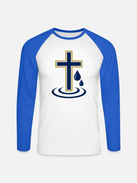 Wassergetauftes Kreuzdesign - Unisex Baseballshirt langarm - Weiß/Royalblau