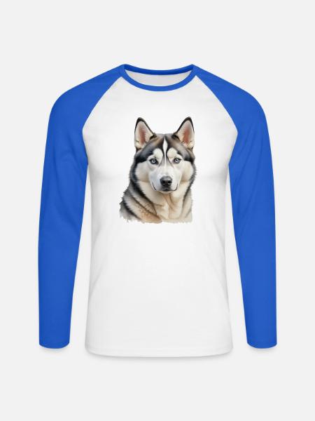 Blauer Augen Husky Kopf Illustration - Unisex Baseballshirt langarm - Weiß/Royalblau
