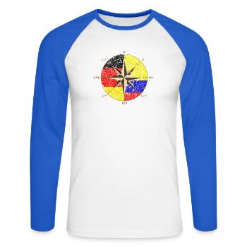 Deutschland und Kolumbien Kompass - Unisex Baseballshirt langarm - Weiß/Royalblau - Vorne - Nik (191cm)