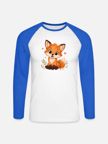 Süßer Kawaii Fuchs - Unisex Baseballshirt langarm - Weiß/Royalblau