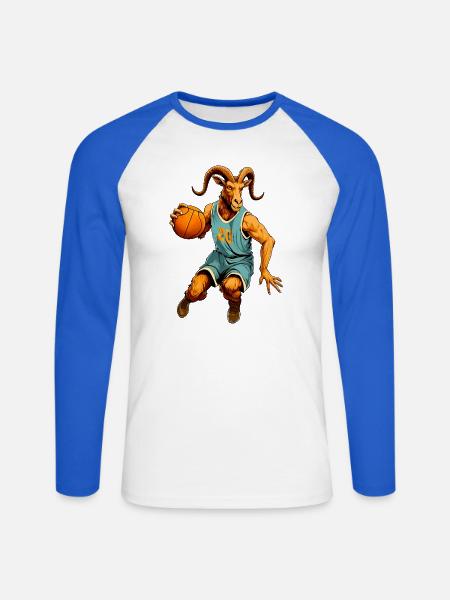 Basketball Ziege Goat - Unisex Baseballshirt langarm - Weiß/Royalblau