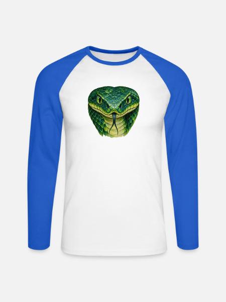 Smaragdgrüner Schlangenkopf - Unisex Baseballshirt langarm - Weiß/Royalblau