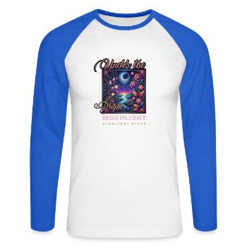 Under the Bright Moonlight Mondschein Natur - Unisex Baseballshirt langarm - Weiß/Royalblau - Vorne - Nik (191cm)
