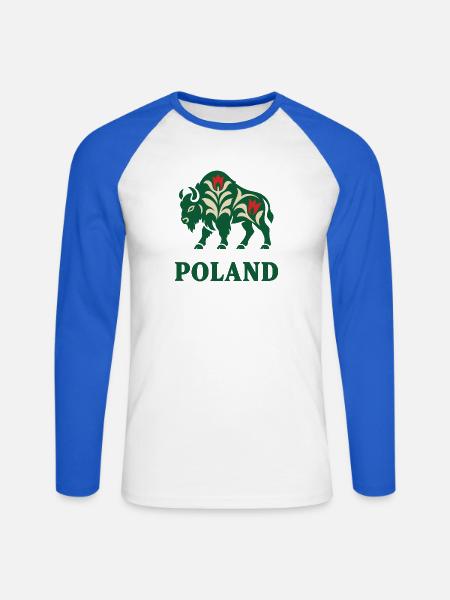 Polnische Bison-Volkskunst Polen Souvenir - Unisex Baseballshirt langarm - Weiß/Royalblau