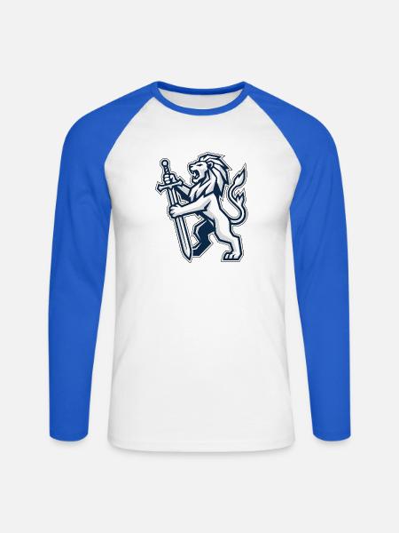 Heraldischer Löwe mit Schwert - Unisex Baseballshirt langarm - Weiß/Royalblau