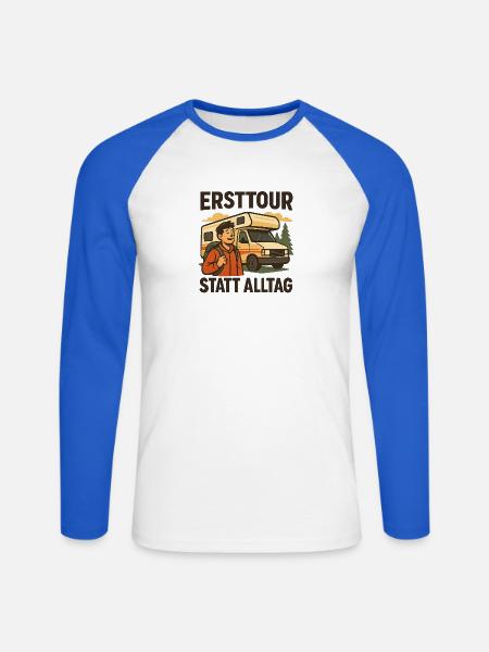 Erste Wohnmobilreise Geschenk für Neucamper - Unisex Baseballshirt langarm - Weiß/Royalblau