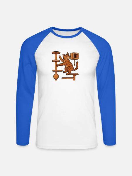 Wohnungskatze im Kletterparcours – Geschenkidee - Unisex Baseballshirt langarm - Weiß/Royalblau