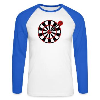 Dartscheibe Pfeil Grafik - Unisex Baseballshirt langarm - Weiß/Royalblau - Vorne - Nik (191cm)