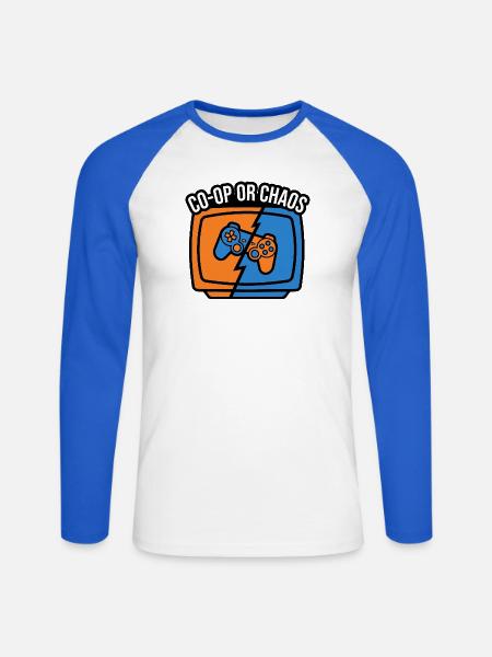 Koop oder Chaos – Gamer-Controller - Unisex Baseballshirt langarm - Weiß/Royalblau