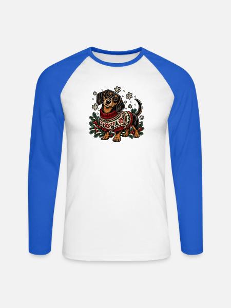 Dackel Weihnachtspullover Muster - Unisex Baseballshirt langarm - Weiß/Royalblau