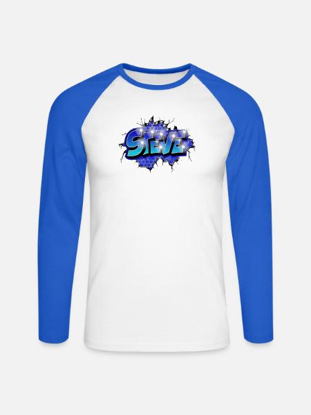 STEVE bricht durch Ziegel! Graffiti-Name - Unisex Baseballshirt langarm - Weiß/Royalblau