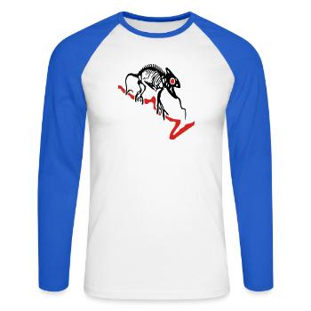 Gecko squelette - T-shirt baseball manches longues Homme - blanc/bleu royal - Devant - Nik (191cm)
